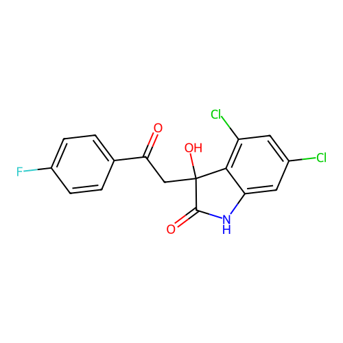 4,6-dichloro-3-(2-(4-fluorophenyl)-2-oxoethyl)-3-hydroxyindolin-2-one structure
