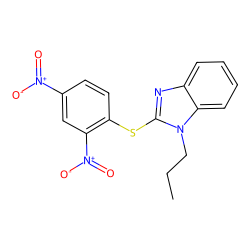 2-((2,4-dinitrophenyl)thio)-1-propyl-1H-benzo[d]imidazole structure