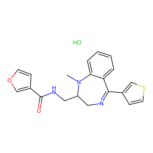 3-Furancarboxamide, N-((2,3-dihydro-1-methyl-5-(3-thienyl)-1H-1,4-benzodiazepin-2-yl)methyl)-, monohydrochloride structure