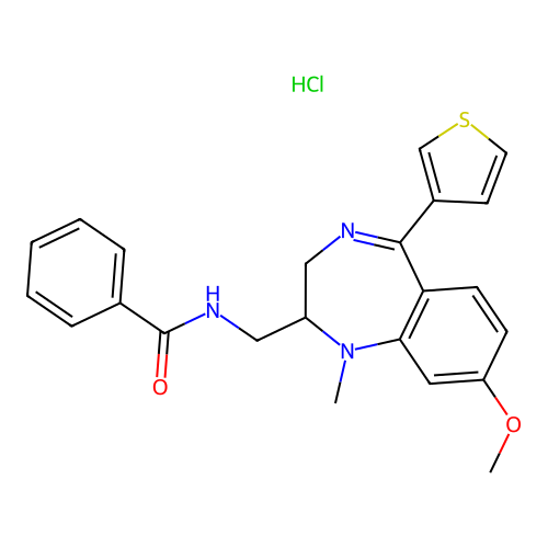 Benzamide, N-((2,3-dihydro-8-methoxy-1-methyl-5-(3-thienyl)-1H-1,4-benzodiazepin-2-yl)methyl)-, monohydrochloride structure