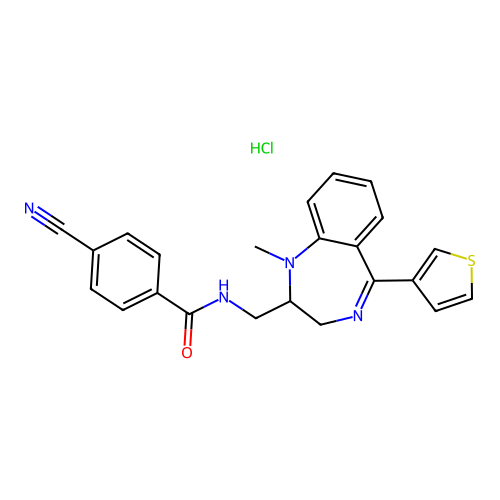 Benzamide, 4-cyano-N-((2,3-dihydro-1-methyl-5-(3-thienyl)-1H-1,4-benzodiazepin-2-yl)methyl)-,monohydrochloride structure