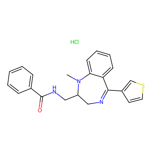 Benzamide, N-((2,3-dihydro-1-methyl-5-(3-thienyl)-1H-1,4-benzodiazepin-2-yl)methyl)-, monohydrochloride structure