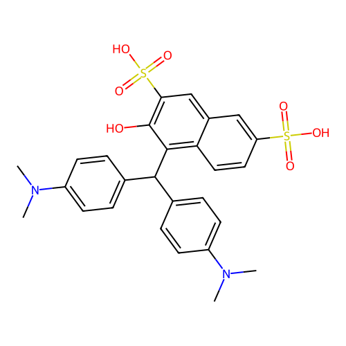 4-(Bis(4-(dimethylamino)phenyl)methyl)-3-hydroxynaphthalene-2,7-disulphonic acid structure