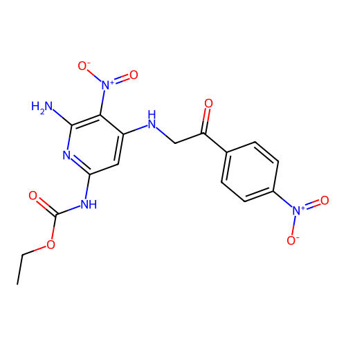 ethyl N-[6-amino-5-nitro-4-[[2-(4-nitrophenyl)-2-oxoethyl]amino]pyridin-2-yl]carbamate structure