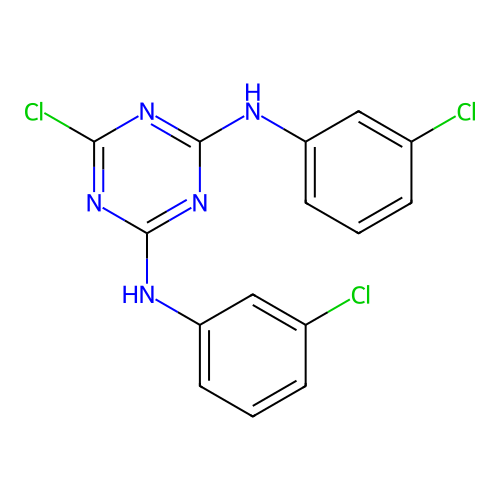 6-chloro-N,N'-bis(3-chlorophenyl)-1,3,5-triazine-2,4-diamine structure