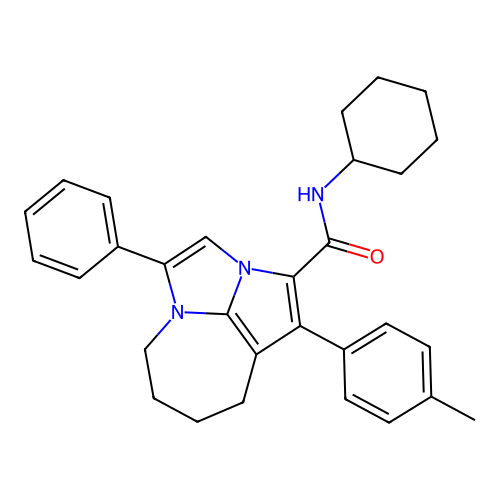 N-cyclohexyl-1-(4-methylphenyl)-4-phenyl-5,6,7,8-tetrahydro-2a,4a-diazacyclopenta[cd]azulene-2-carboxamide structure