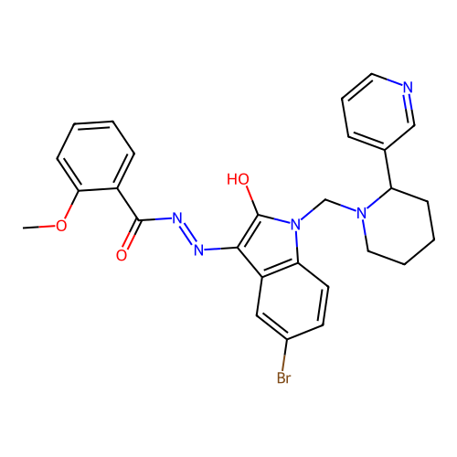(Z)-N'-(5-bromo-2-oxo-1-((2-(pyridin-3-yl)piperidin-1-yl)methyl)indolin-3-ylidene)-2-methoxybenzohydrazide structure