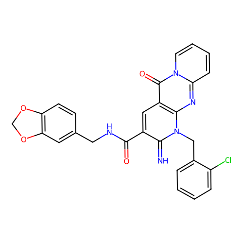 N-(1,3-benzodioxol-5-ylmethyl)-1-(2-chlorobenzyl)-2-imino-5-oxo-1,5-dihydro-2H-dipyrido[1,2-a:2',3'-d]pyrimidine-3-carboxamide structure