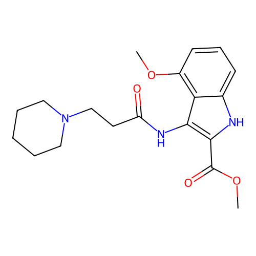 methyl 4-methoxy-3-{[3-(piperidin-1-yl)propanoyl]amino}-1H-indole-2-carboxylate structure