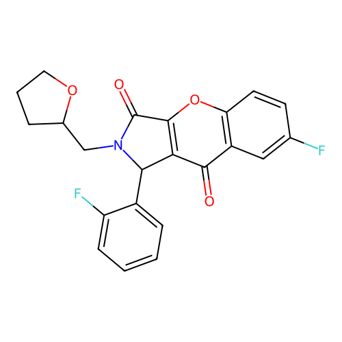 7-fluoro-1-(2-fluorophenyl)-2-(tetrahydrofuran-2-ylmethyl)-1,2-dihydrochromeno[2,3-c]pyrrole-3,9-dione structure