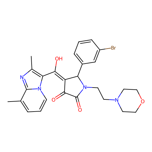 (4E)-5-(3-bromophenyl)-4-[(2,8-dimethylimidazo[1,2-a]pyridin-3-yl)-hydroxymethylidene]-1-(2-morpholin-4-ylethyl)pyrrolidine-2,3-dione structure