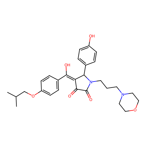 3-hydroxy-5-(4-hydroxyphenyl)-4-[4-(2-methylpropoxy)benzoyl]-1-[3-(morpholin-4-yl)propyl]-2,5-dihydro-1H-pyrrol-2-one structure