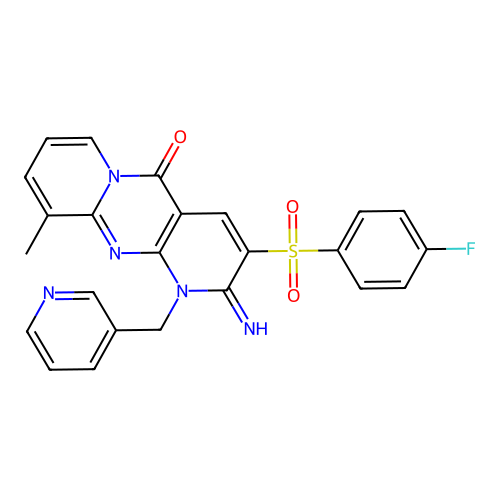 3-[(4-fluorophenyl)sulfonyl]-2-imino-10-methyl-1-(3-pyridylmethyl)-1,6-dihydro pyridino[2,3-d]pyridino[1,2-a]pyrimidin-5-one structure
