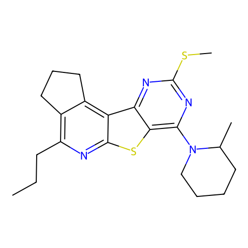 7-(2-methylpiperidin-1-yl)-9-(methylsulfanyl)-4-propyl-2,3-dihydro-1H-cyclopenta[4',5']pyrido[3',2':4,5]thieno[3,2-d]pyrimidine structure