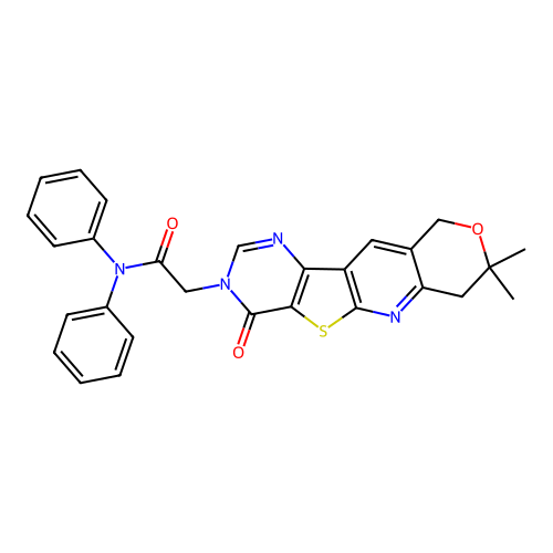 2-(8,8-dimethyl-4-oxo-7,10-dihydro-8H-pyrano[3'',4'':5',6']pyrido[3',2':4,5]thieno[3,2-d]pyrimidin-3(4H)-yl)-N,N-diphenylacetamide structure