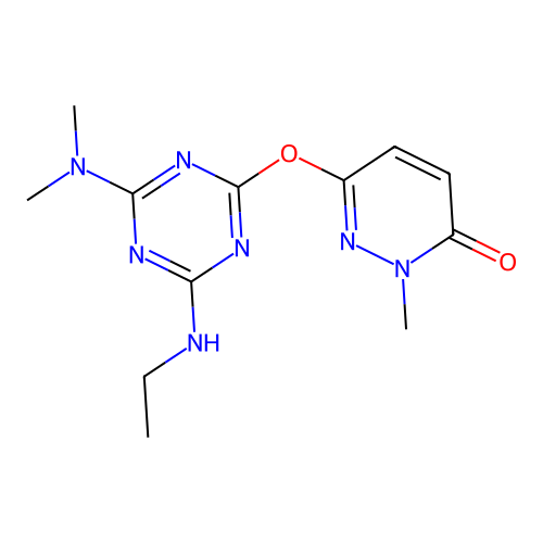 6-((4-(dimethylamino)-6-(ethylamino)-1,3,5-triazin-2-yl)oxy)-2-methylpyridazin-3(2H)-one structure