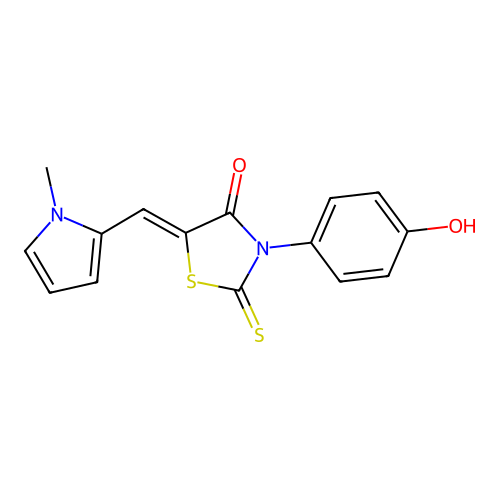 (Z)-3-(4-hydroxyphenyl)-5-((1-methyl-1H-pyrrol-2-yl)methylene)-2-thioxothiazolidin-4-one structure