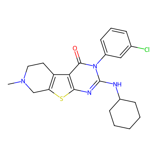 3-(3-chlorophenyl)-2-(cyclohexylamino)-7-methyl-5,6,7,8-tetrahydropyrido[4',3':4,5]thieno[2,3-d]pyrimidin-4(3H)-one structure