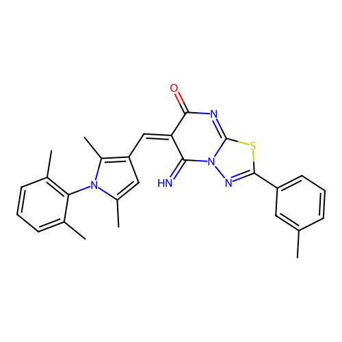 (E)-6-((1-(2,6-dimethylphenyl)-2,5-dimethyl-1H-pyrrol-3-yl)methylene)-5-imino-2-(m-tolyl)-5H-[1,3,4]thiadiazolo[3,2-a]pyrimidin-7(6H)-one structure