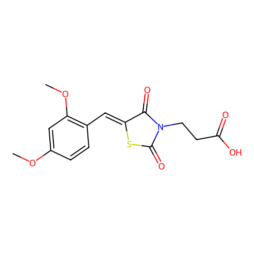(Z)-3-(5-(2,4-dimethoxybenzylidene)-2,4-dioxothiazolidin-3-yl)propanoic acid structure