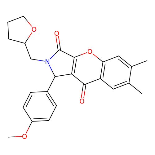 1-(4-methoxyphenyl)-6,7-dimethyl-2-((tetrahydrofuran-2-yl)methyl)-1,2-dihydrochromeno[2,3-c]pyrrole-3,9-dione structure