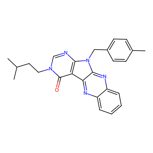 11-(4-methylbenzyl)-3-(3-methylbutyl)-3,11-dihydro-4H-pyrimido[5',4':4,5]pyrrolo[2,3-b]quinoxalin-4-one structure