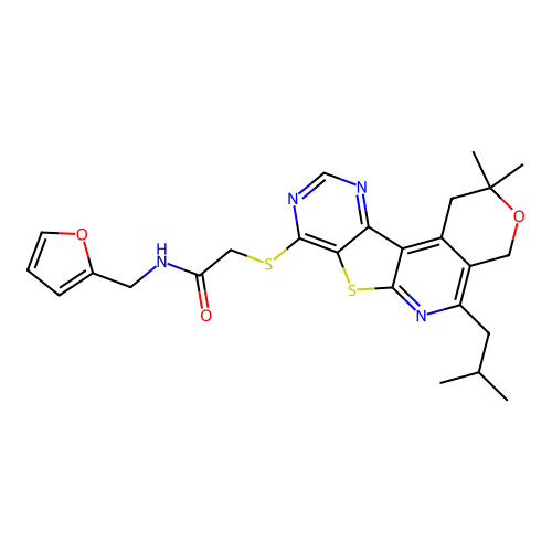 2-{[2,2-dimethyl-5-(2-methylpropyl)-1,4-dihydro-2H-pyrano[4'',3'':4',5']pyrido[3',2':4,5]thieno[3,2-d]pyrimidin-8-yl]sulfanyl}-N-(furan-2-ylmethyl)acetamide structure