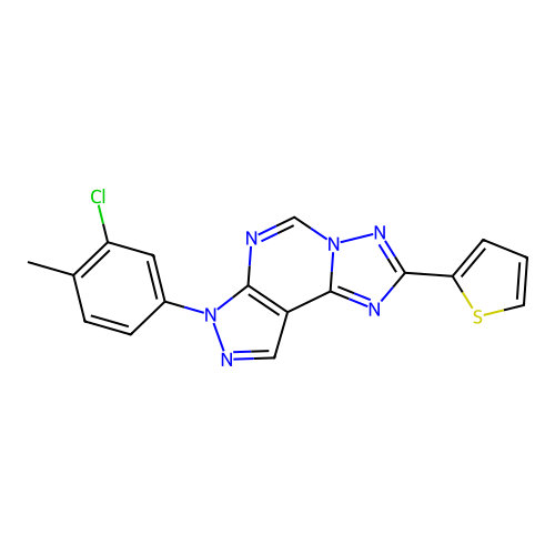 7-(3-chloro-4-methylphenyl)-2-(thiophen-2-yl)-7H-pyrazolo[4,3-e][1,2,4]triazolo[1,5-c]pyrimidine structure