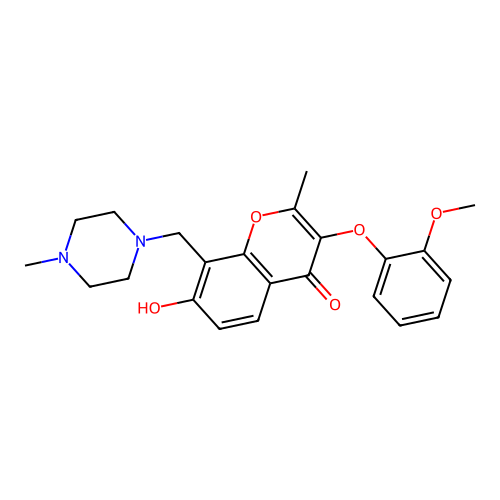 7-hydroxy-3-(2-methoxyphenoxy)-2-methyl-8-[(4-methylpiperazin-1-yl)methyl]-4H-chromen-4-one structure