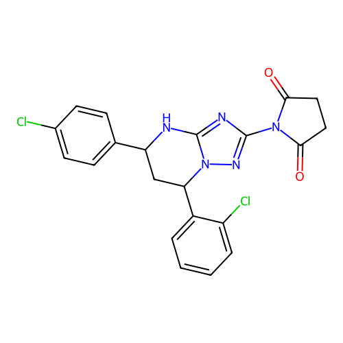 1-(7-(2-chlorophenyl)-5-(4-chlorophenyl)-4,5,6,7-tetrahydro-[1,2,4]triazolo[1,5-a]pyrimidin-2-yl)pyrrolidine-2,5-dione structure