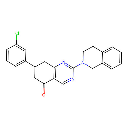 7-(3-chlorophenyl)-2-(3,4-dihydroisoquinolin-2(1H)-yl)-7,8-dihydroquinazolin-5(6H)-one structure