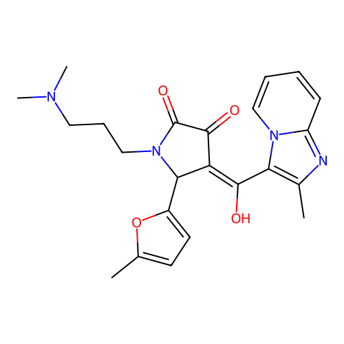 (4E)-1-[3-(dimethylamino)propyl]-4-[hydroxy-(2-methylimidazo[1,2-a]pyridin-3-yl)methylidene]-5-(5-methylfuran-2-yl)pyrrolidine-2,3-dione structure