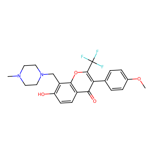 7-hydroxy-3-(4-methoxyphenyl)-8-[(4-methylpiperazin-1-yl)methyl]-2-(trifluoromethyl)-4H-chromen-4-one structure