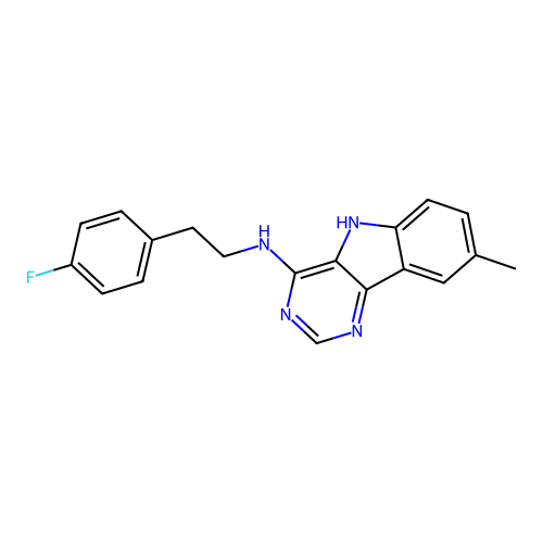 N-[2-(4-fluorophenyl)ethyl]-8-methyl-5H-pyrimido[5,4-b]indol-4-amine structure