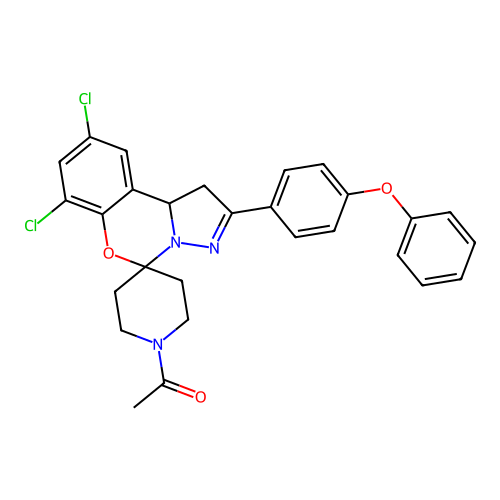 1-(7,9-dichloro-2-(4-phenoxyphenyl)-1,10b-dihydrospiro[benzo[e]pyrazolo[1,5-c][1,3]oxazine-5,4'-piperidin]-1'-yl)ethanone structure