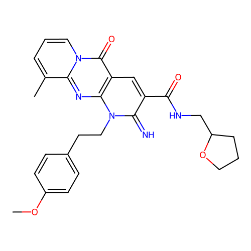 6-imino-7-[2-(4-methoxyphenyl)ethyl]-11-methyl-2-oxo-N-[(oxolan-2-yl)methyl]-1,7,9-triazatricyclo[8.4.0.0^{3,8}]tetradeca-3(8),4,9,11,13-pentaene-5-carboxamide structure