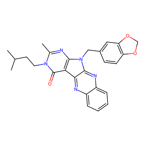 11-(1,3-benzodioxol-5-ylmethyl)-2-methyl-3-(3-methylbutyl)-3,11-dihydro-4H-pyrimido[5',4':4,5]pyrrolo[2,3-b]quinoxalin-4-one structure