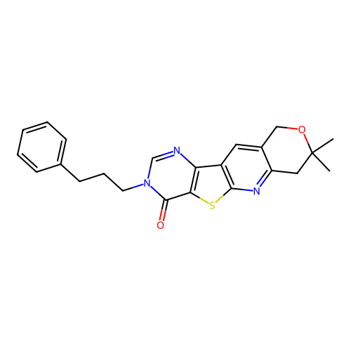 8,8-dimethyl-3-(3-phenylpropyl)-7,10-dihydro-8H-pyrano[3'',4'':5',6']pyrido[3',2':4,5]thieno[3,2-d]pyrimidin-4(3H)-one structure