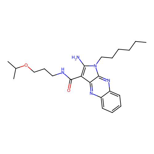 2-amino-1-hexyl-N-(3-isopropoxypropyl)-1H-pyrrolo[2,3-b]quinoxaline-3-carboxamide structure