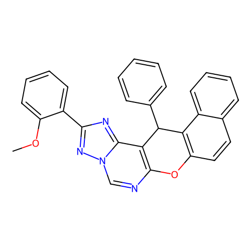 2-(2-methoxyphenyl)-14-phenyl-14H-benzo[5,6]chromeno[3,2-e][1,2,4]triazolo[1,5-c]pyrimidine structure