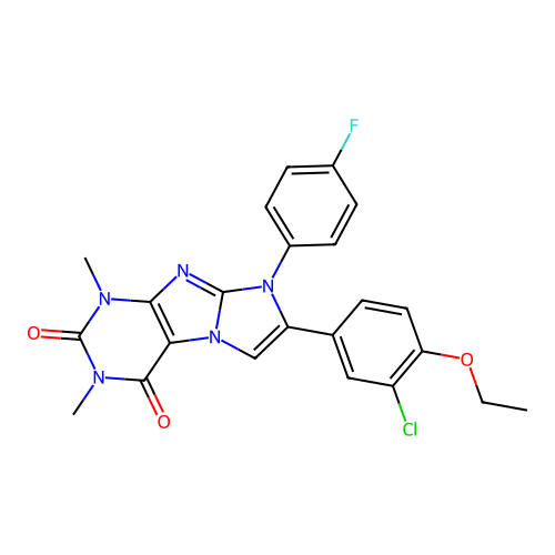 7-(3-chloro-4-ethoxyphenyl)-8-(4-fluorophenyl)-1,3-dimethyl-1H-imidazo[2,1-f]purine-2,4(3H,8H)-dione structure