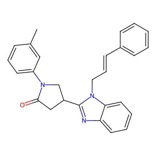 (E)-4-(1-cinnamyl-1H-benzo[d]imidazol-2-yl)-1-(m-tolyl)pyrrolidin-2-one structure
