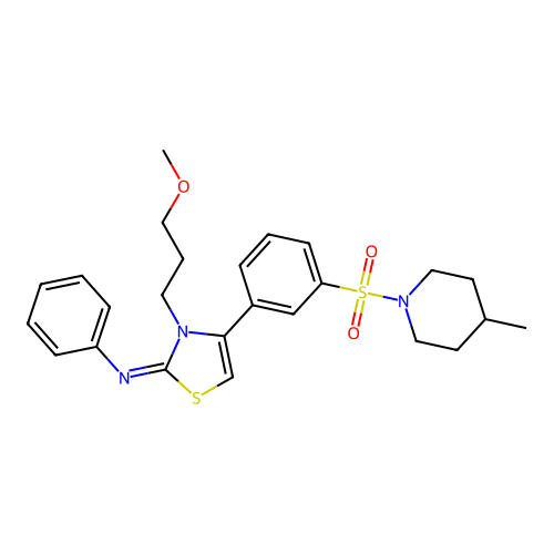 N-[(2Z)-3-(3-methoxypropyl)-4-{3-[(4-methylpiperidin-1-yl)sulfonyl]phenyl}-1,3-thiazol-2(3H)-ylidene]aniline structure