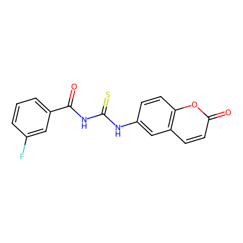 3-fluoro-N-((2-oxo-2H-chromen-6-yl)carbamothioyl)benzamide structure