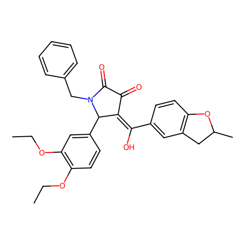 (4E)-1-benzyl-5-(3,4-diethoxyphenyl)-4-[hydroxy(2-methyl-2,3-dihydro-1-benzofuran-5-yl)methylidene]pyrrolidine-2,3-dione structure