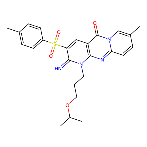 2-imino-1-(3-isopropoxypropyl)-8-methyl-3-[(4-methylphenyl)sulfonyl]-1,2-dihydro-5H-dipyrido[1,2-a:2,3-d]pyrimidin-5-one structure