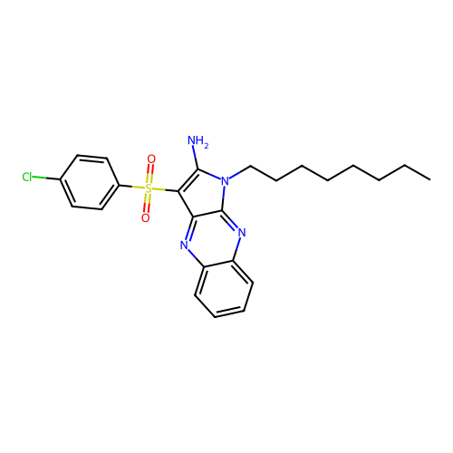 3-((4-chlorophenyl)sulfonyl)-1-octyl-1H-pyrrolo[2,3-b]quinoxalin-2-amine structure