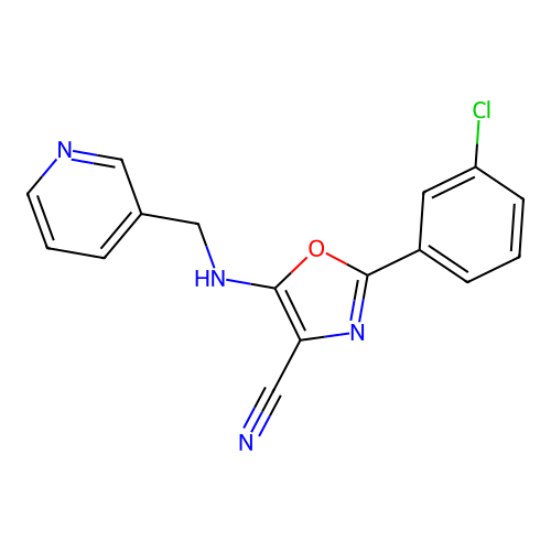 2-(3-Chloro-phenyl)-5-[(pyridin-3-ylmethyl)-amino]-oxazole-4-carbonitrile structure