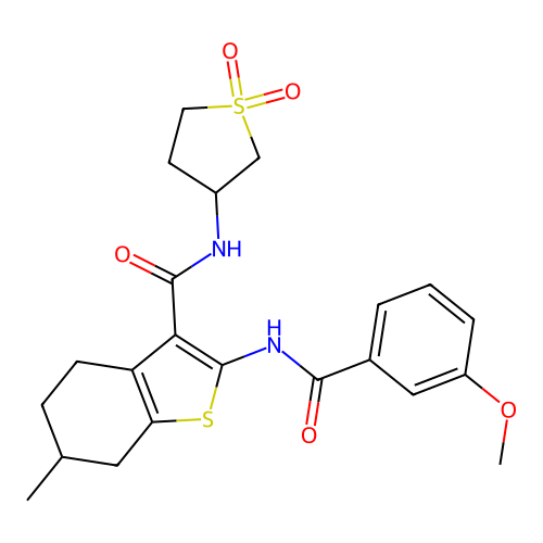 N-(1,1-dioxidotetrahydrothiophen-3-yl)-2-{[(3-methoxyphenyl)carbonyl]amino}-6-methyl-4,5,6,7-tetrahydro-1-benzothiophene-3-carboxamide structure