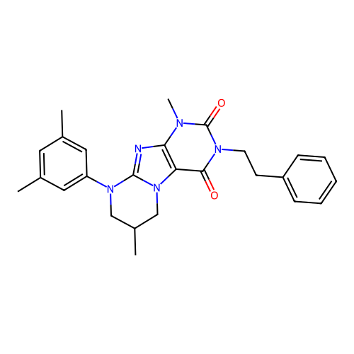 9-(3,5-dimethylphenyl)-1,7-dimethyl-3-(2-phenylethyl)-1,3,5-trihydro-6H,7H,8H- 1,3-diazaperhydroino[1,2-h]purine-2,4-dione structure